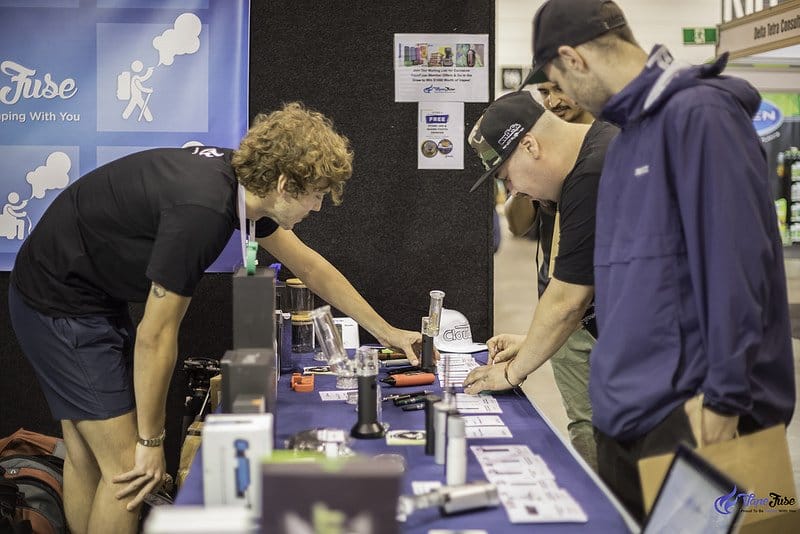 Customers at the VapeFuse Booth at the HHI Expo Melbourne, Australia