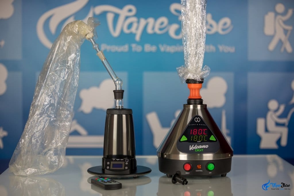 Arizer Extreme Q vs Volcano Digit Vaporizer with balloons
