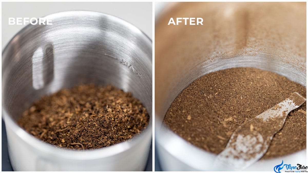 Already Vaporized Cannabis buds before and after grinding